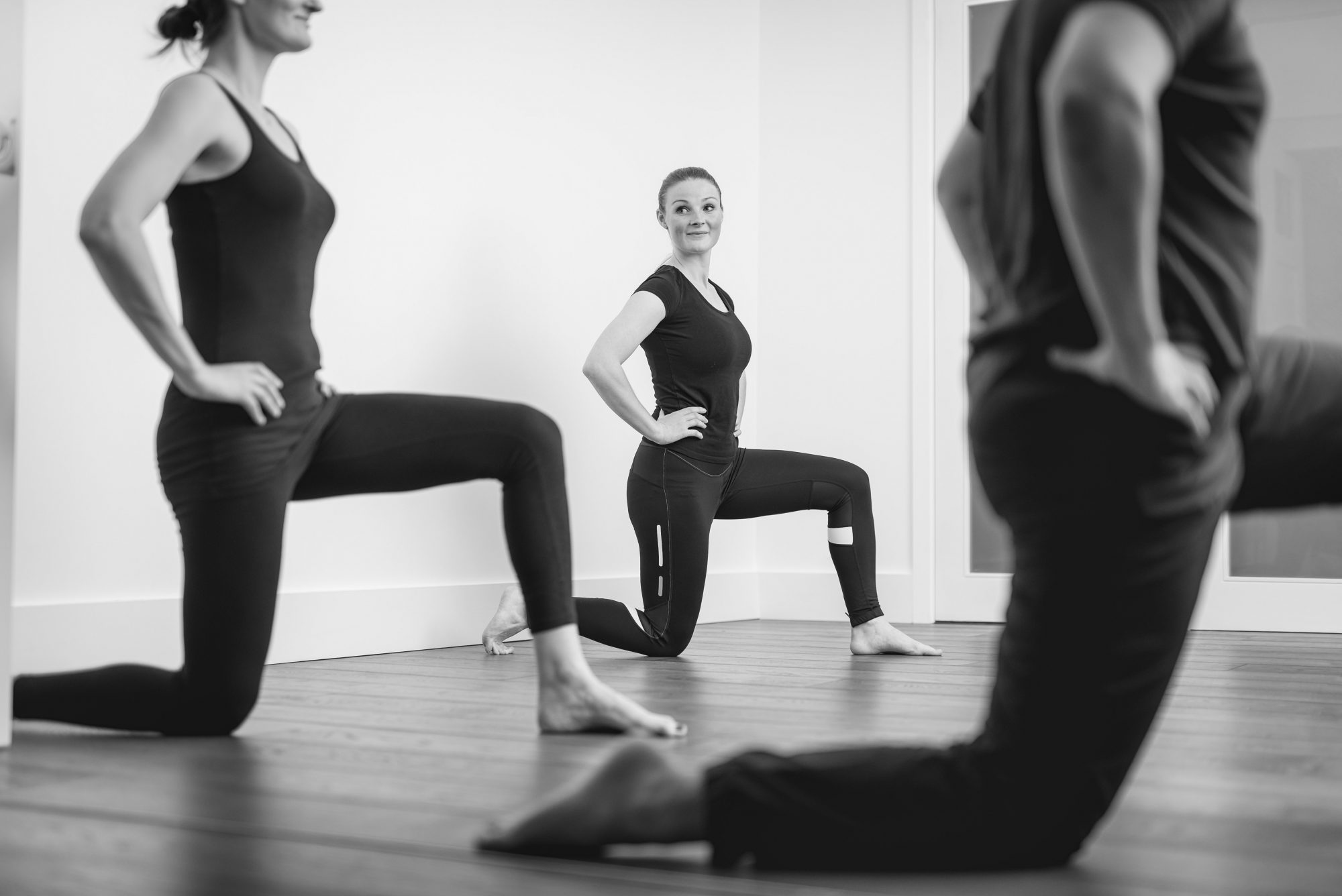 Hip flexor muscle stretch in class