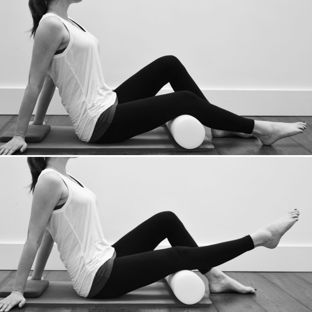 Using a foam roller to exercise the thigh muscles